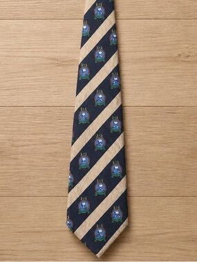 Snoopy 💯 Silk Striped Navy and Tan Crest Tie